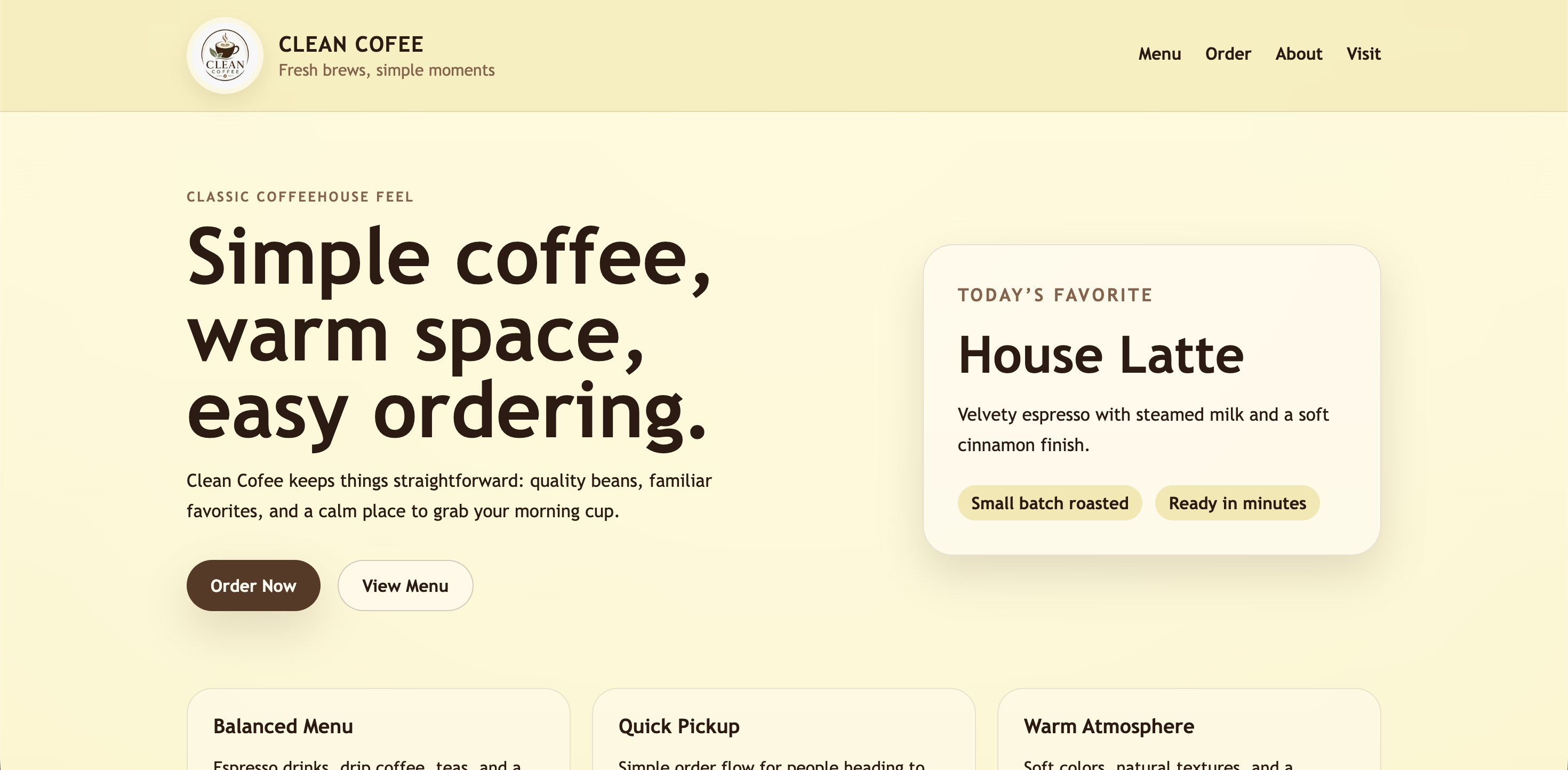 Cafe hospitality landing page concept designed by Claro Digital